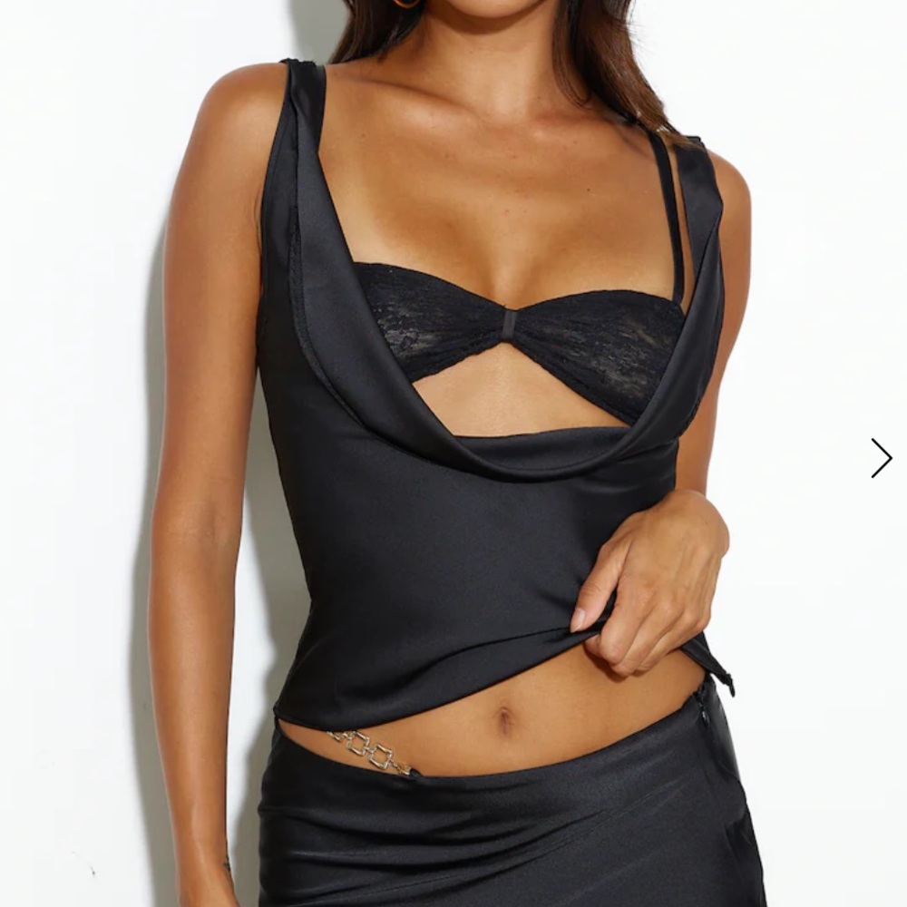 Lioness Black Draped Cowl Neck Satin Tank